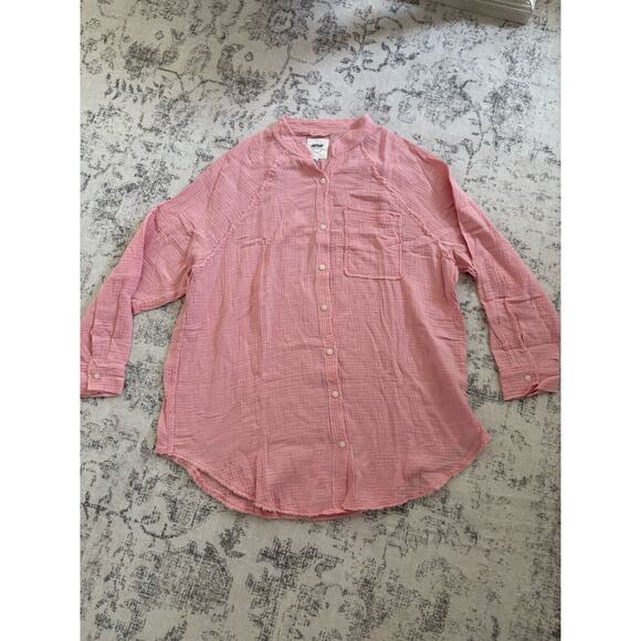 Aerie Pool-To-Party Cover Up Button Pink Size Small Oversized Lagenlook Beach - Picture 7 of 10